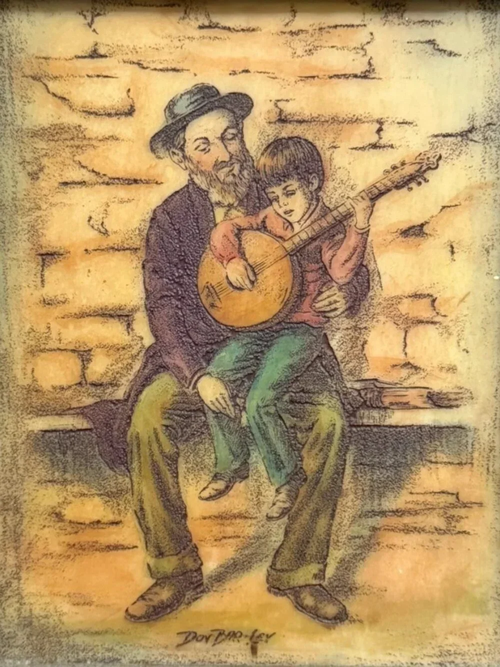 Vintage Artini Engraving Dov Bar-Lev Judaica Hand Painted 3D Relief Artwork